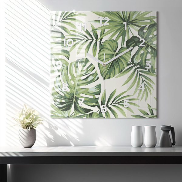 Square glass wall clock Tropical pattern