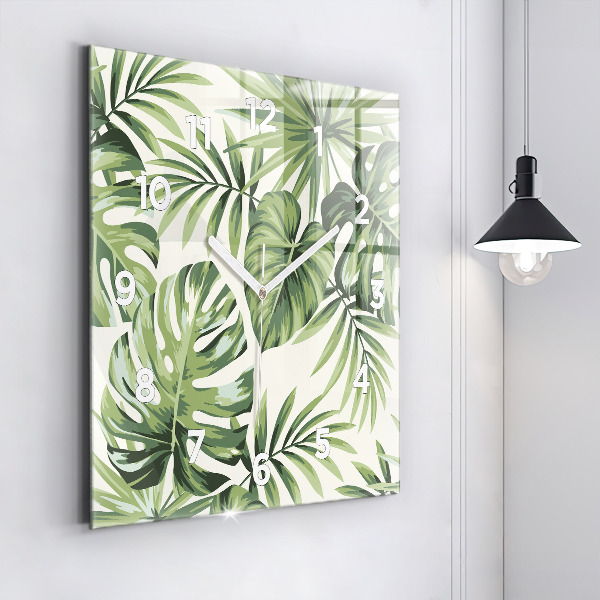Square glass wall clock Tropical pattern