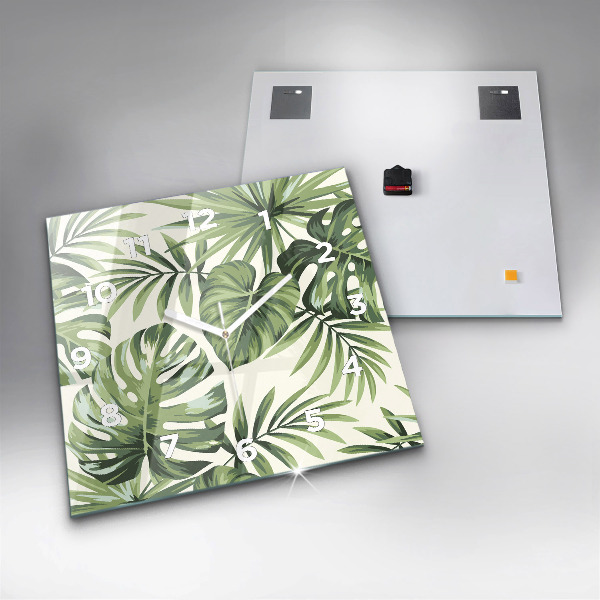 Square glass wall clock Tropical pattern