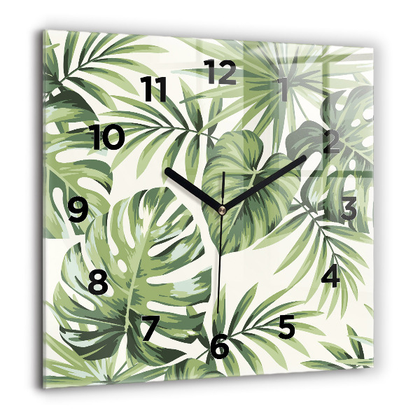 Square glass wall clock Tropical pattern