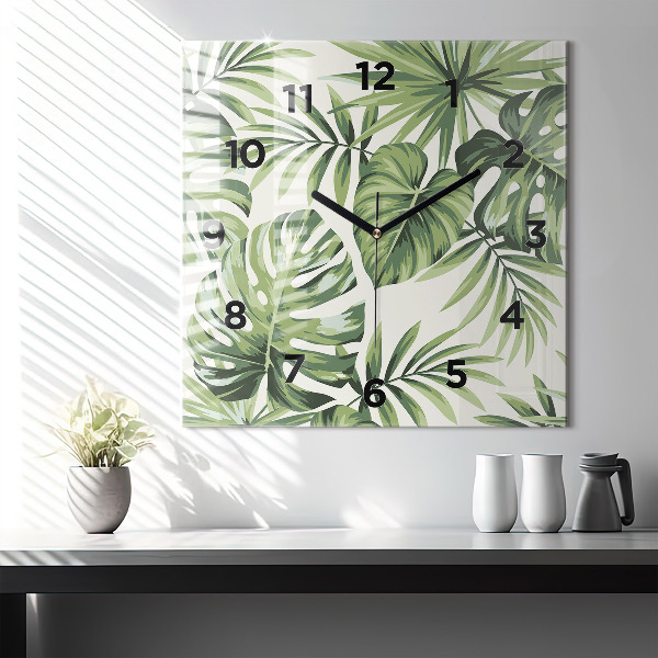 Square glass wall clock Tropical pattern