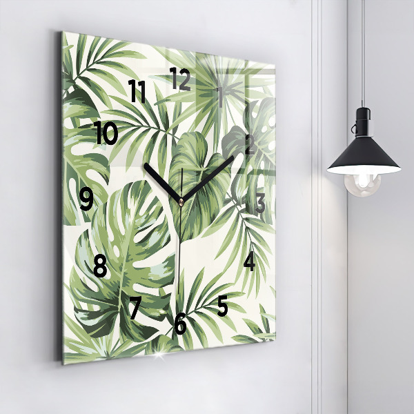 Square glass wall clock Tropical pattern