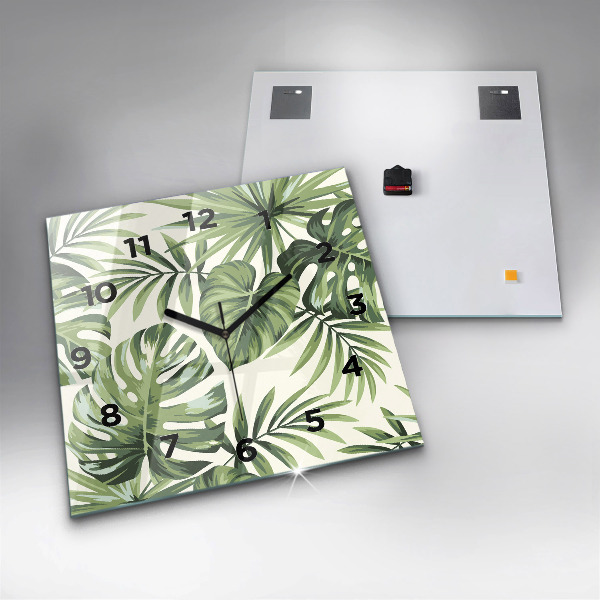 Square glass wall clock Tropical pattern