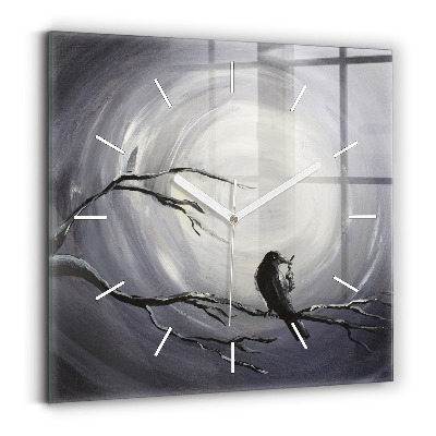 Square glass wall clock Raven in the moonlight