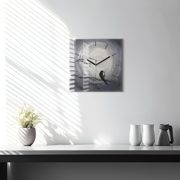 Square glass wall clock Raven in the moonlight