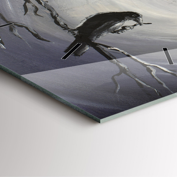 Square glass wall clock Raven in the moonlight