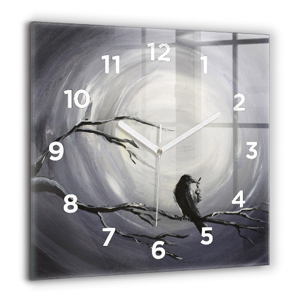 Square glass wall clock Raven in the moonlight