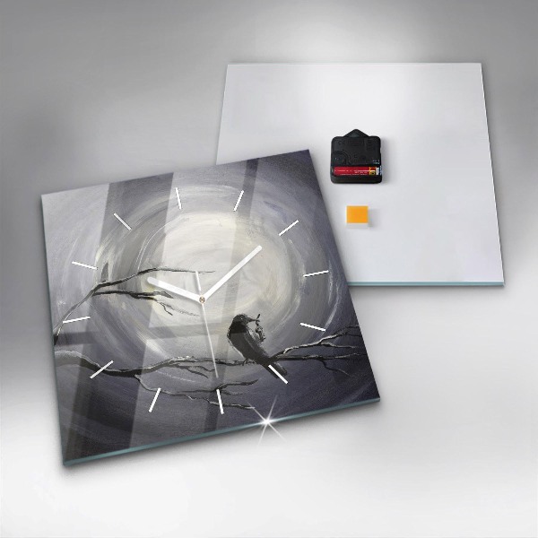 Square glass wall clock Raven in the moonlight