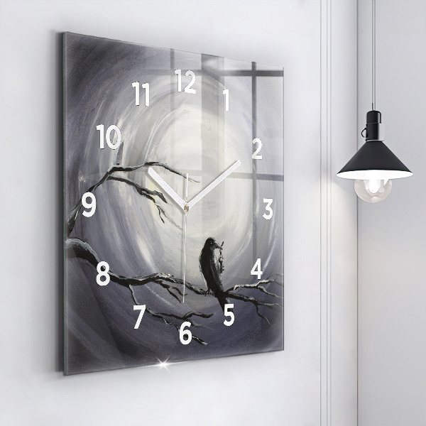 Square glass wall clock Raven in the moonlight