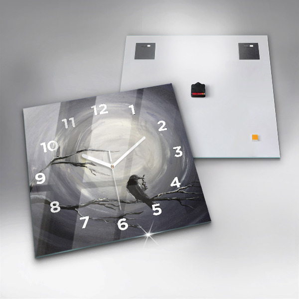 Square glass wall clock Raven in the moonlight