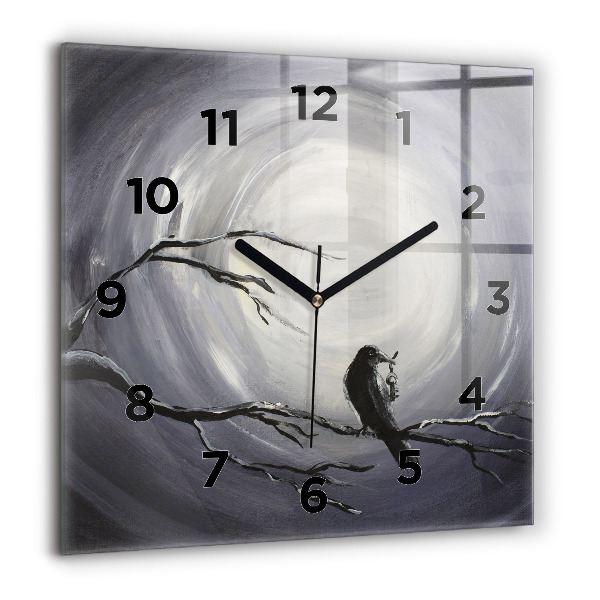 Square glass wall clock Raven in the moonlight
