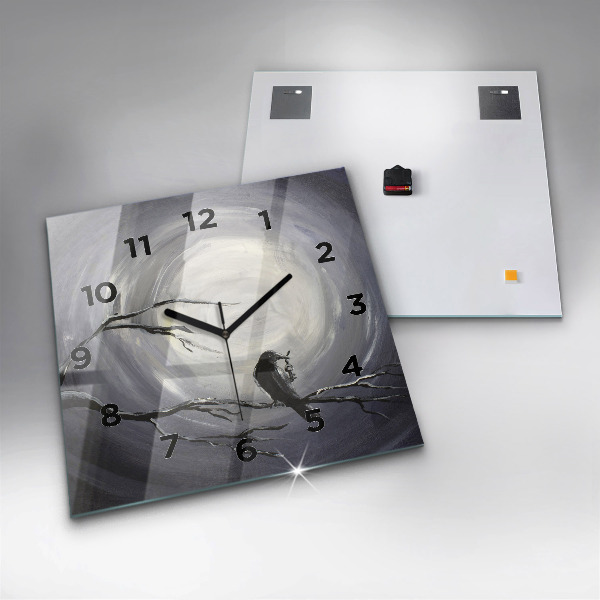 Square glass wall clock Raven in the moonlight