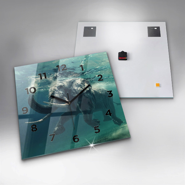 Square glass wall clock Swimming elephant in the ocean