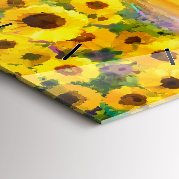 Square glass wall clock Sunflower Field