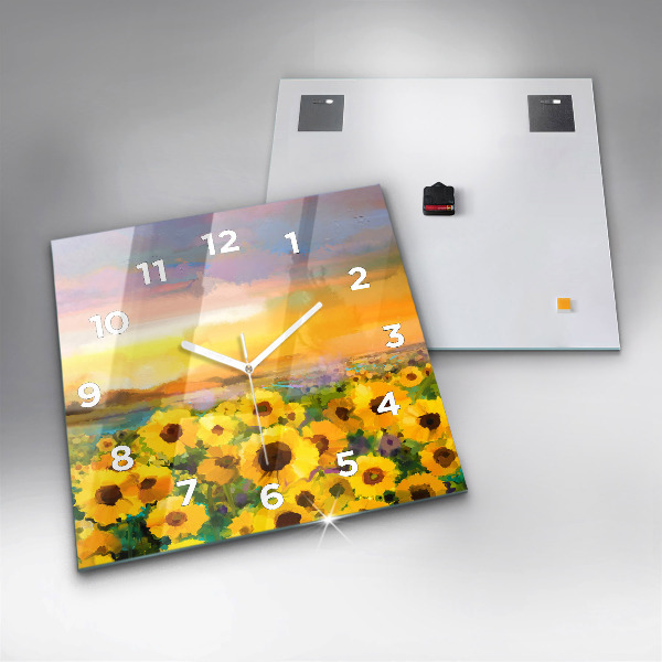 Square glass wall clock Sunflower Field