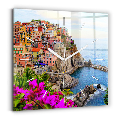Square glass wall clock Cinque Terre Coast
