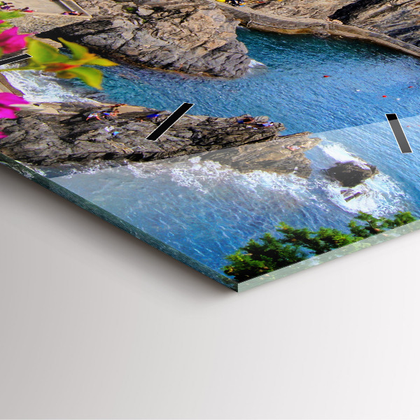 Square glass wall clock Cinque Terre Coast