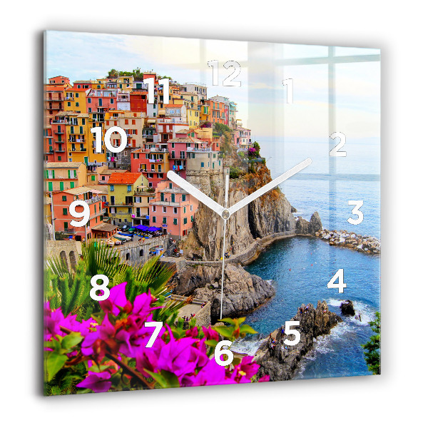 Square glass wall clock Cinque Terre Coast