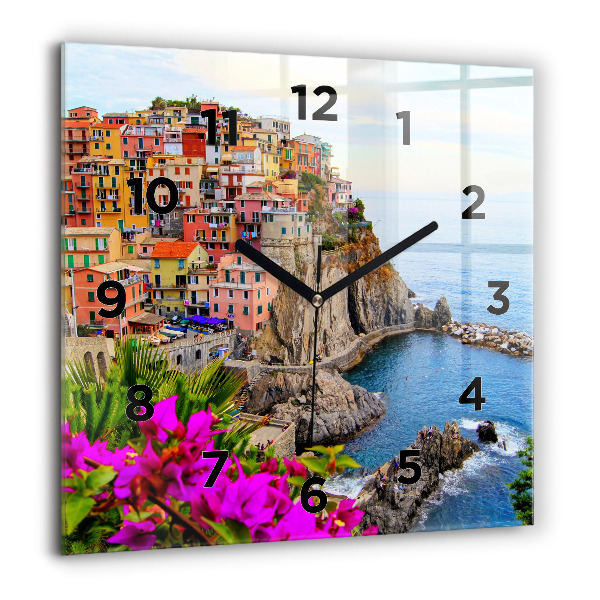 Square glass wall clock Cinque Terre Coast