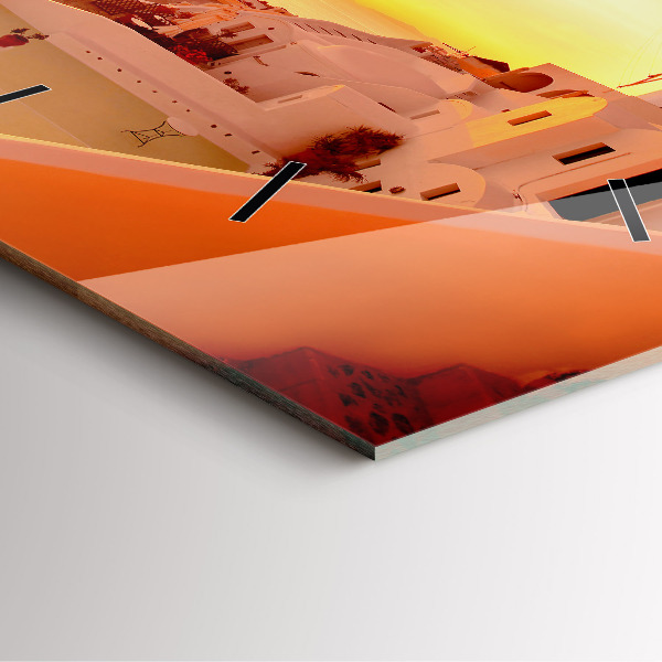 Square glass wall clock Old windmill in Santorini