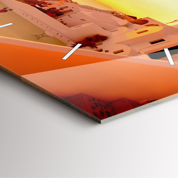 Square glass wall clock Old windmill in Santorini