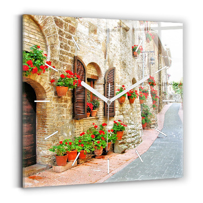 Square glass wall clock A picturesque street