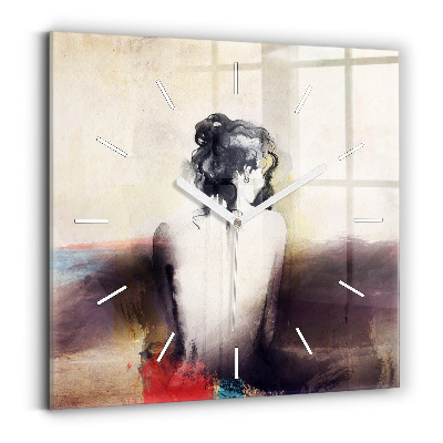 Square glass wall clock Abstract portrait of a woman