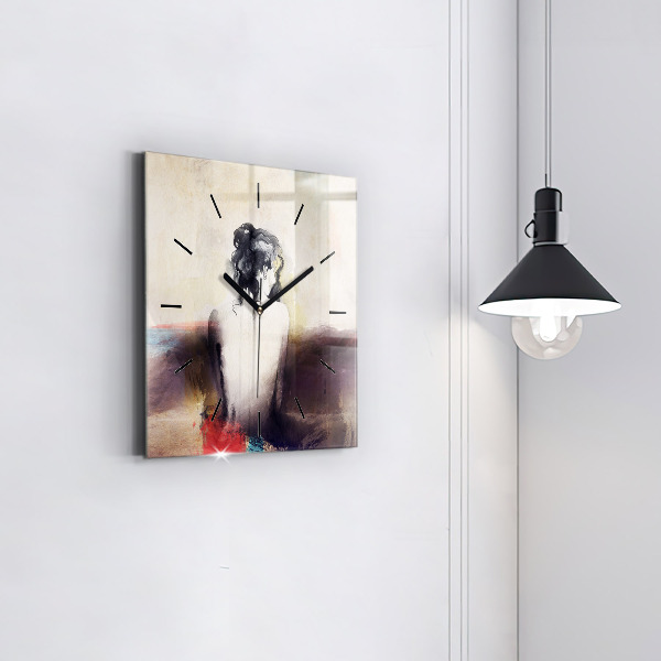 Square glass wall clock Abstract portrait of a woman