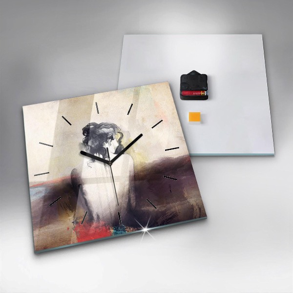 Square glass wall clock Abstract portrait of a woman