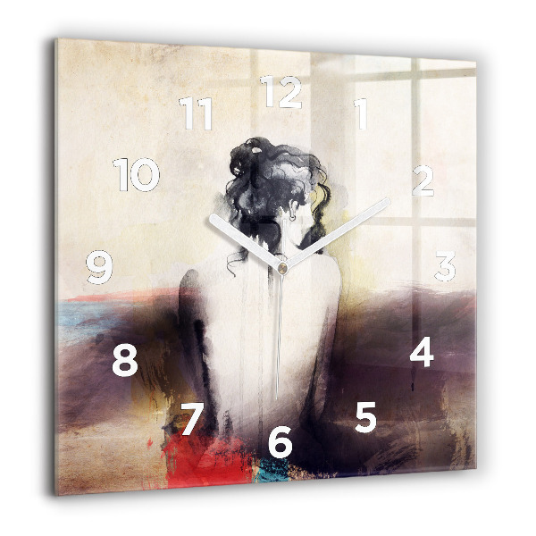 Square glass wall clock Abstract portrait of a woman