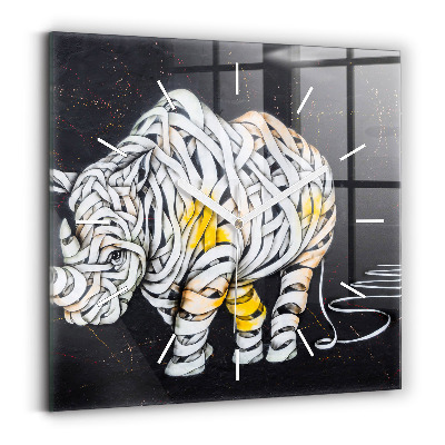 Square glass wall clock Abstract rhino