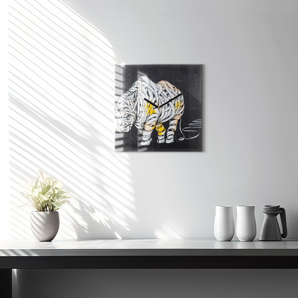 Square glass wall clock Abstract rhino
