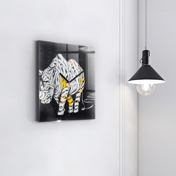 Square glass wall clock Abstract rhino