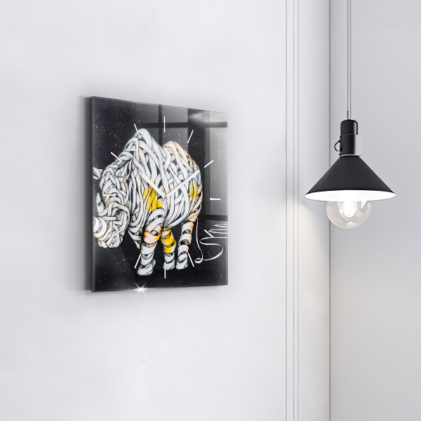 Square glass wall clock Abstract rhino
