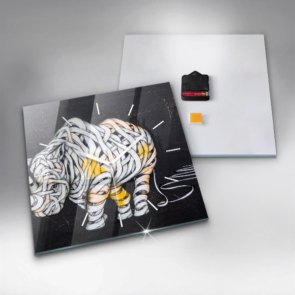 Square glass wall clock Abstract rhino