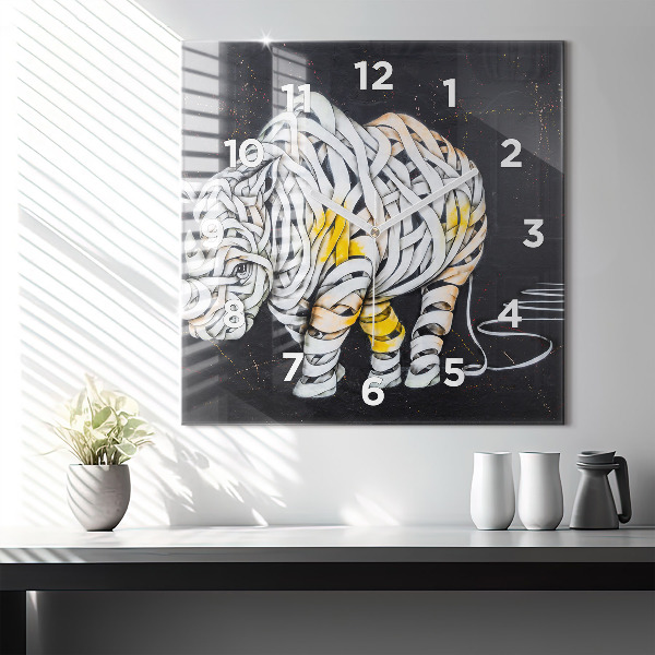 Square glass wall clock Abstract rhino