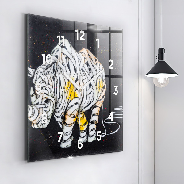 Square glass wall clock Abstract rhino