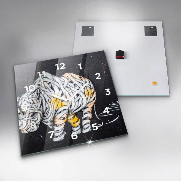 Square glass wall clock Abstract rhino