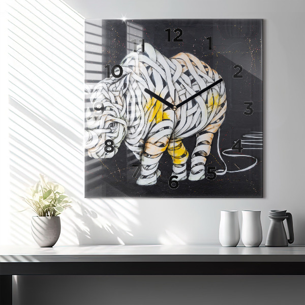 Square glass wall clock Abstract rhino