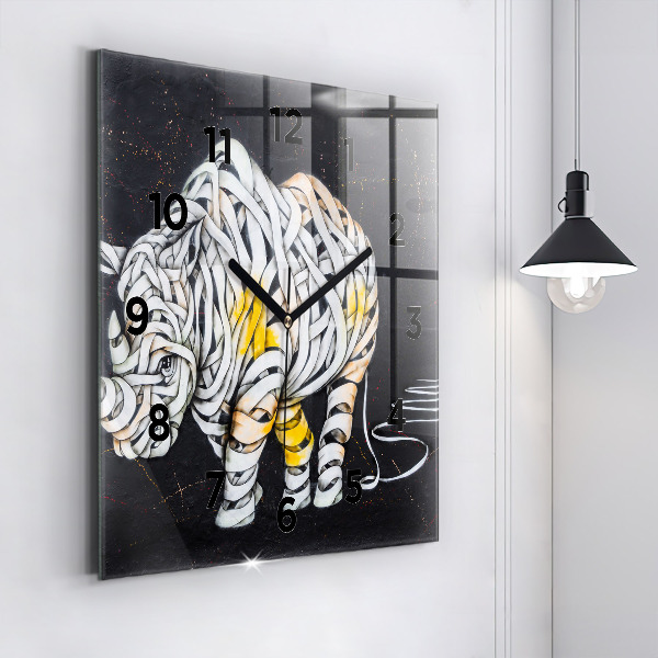 Square glass wall clock Abstract rhino
