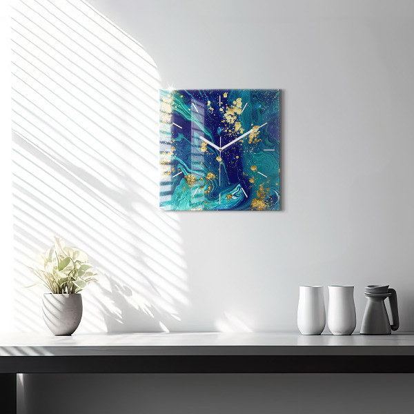 Square glass wall clock Modern abstraction