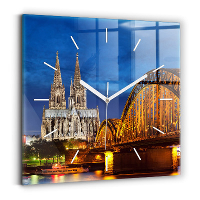 Square glass wall clock Bridge in Germany