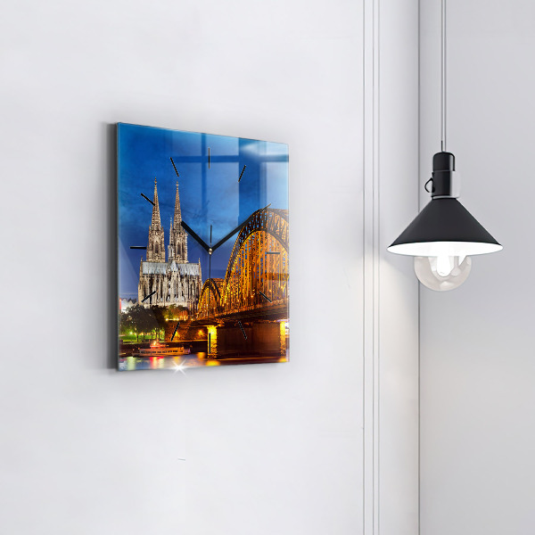 Square glass wall clock Bridge in Germany