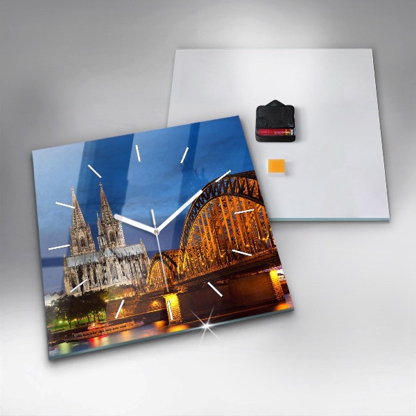 Square glass wall clock Bridge in Germany