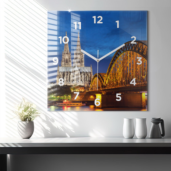 Square glass wall clock Bridge in Germany