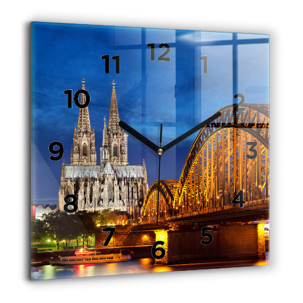 Square glass wall clock Bridge in Germany