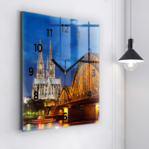 Square glass wall clock Bridge in Germany