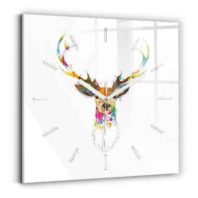 Square glass wall clock Colorful deer head