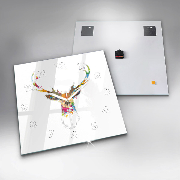 Square glass wall clock Colorful deer head