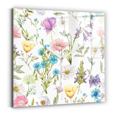 Square glass wall clock Flower Composition